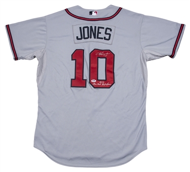 2012 Chipper Jones Game Used, Signed & Inscribed Atlanta Braves Road Jersey (PSA/DNA)